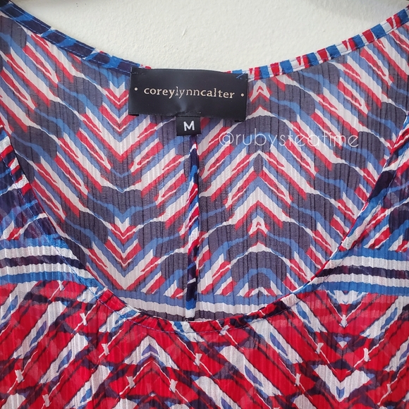 ANTHROPOLOGIE / COREY LYNN CALTER Sheer Silk Caftan Dress, RED WHITE BLUE, NWT - Picture 7 of 8